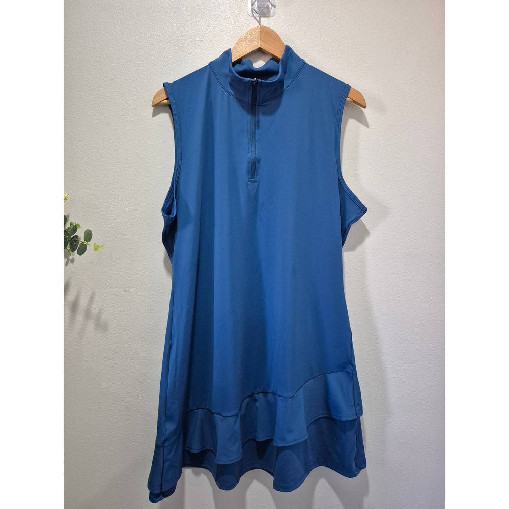 Gradual Blue Sleeveless‎ Quarter Zip Ruffle Hem Golf Tennis Dress XXL NEW